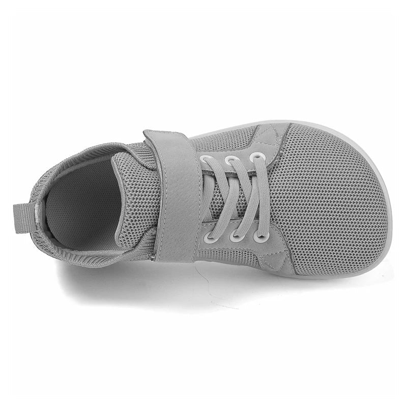Kids barefoot sneakers wide toe box flexible sole velcro closure