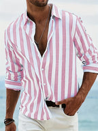 Men's linen shirt blue white stripes relaxed fit summer