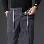 Men corduroy chinos tailored fit in khaki with drawstring waist