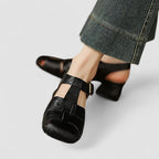 Women Mary Jane heels square toe block heel orthopedic with side cutouts