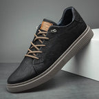Men's faux leather sneakers with cushioned sole, casual lace-up in black, white and brown