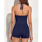 One Piece Swimsuit Women Boyleg Full Coverage Solid Woven Fabric
