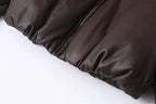 Women faux leather oversized bomber jacket with ribbed cuffs and soft lining