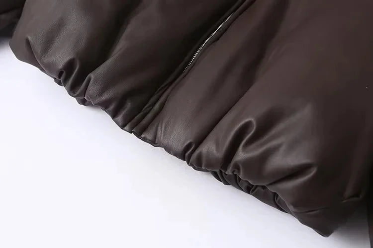 Women faux leather oversized bomber jacket with ribbed cuffs and soft lining
