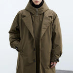 Lightweight water wind resistant long overcoat full zip with hood