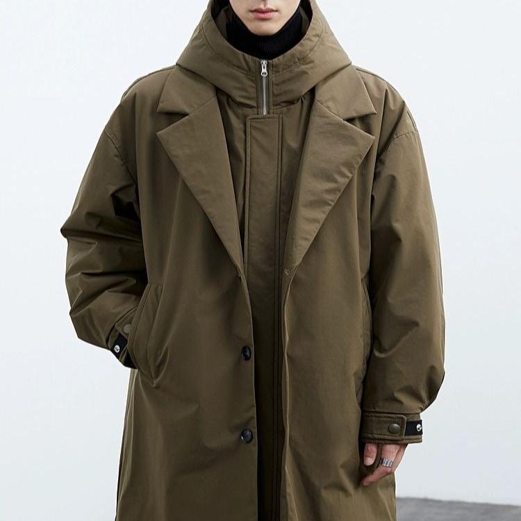 Lightweight water wind resistant long overcoat full zip with hood