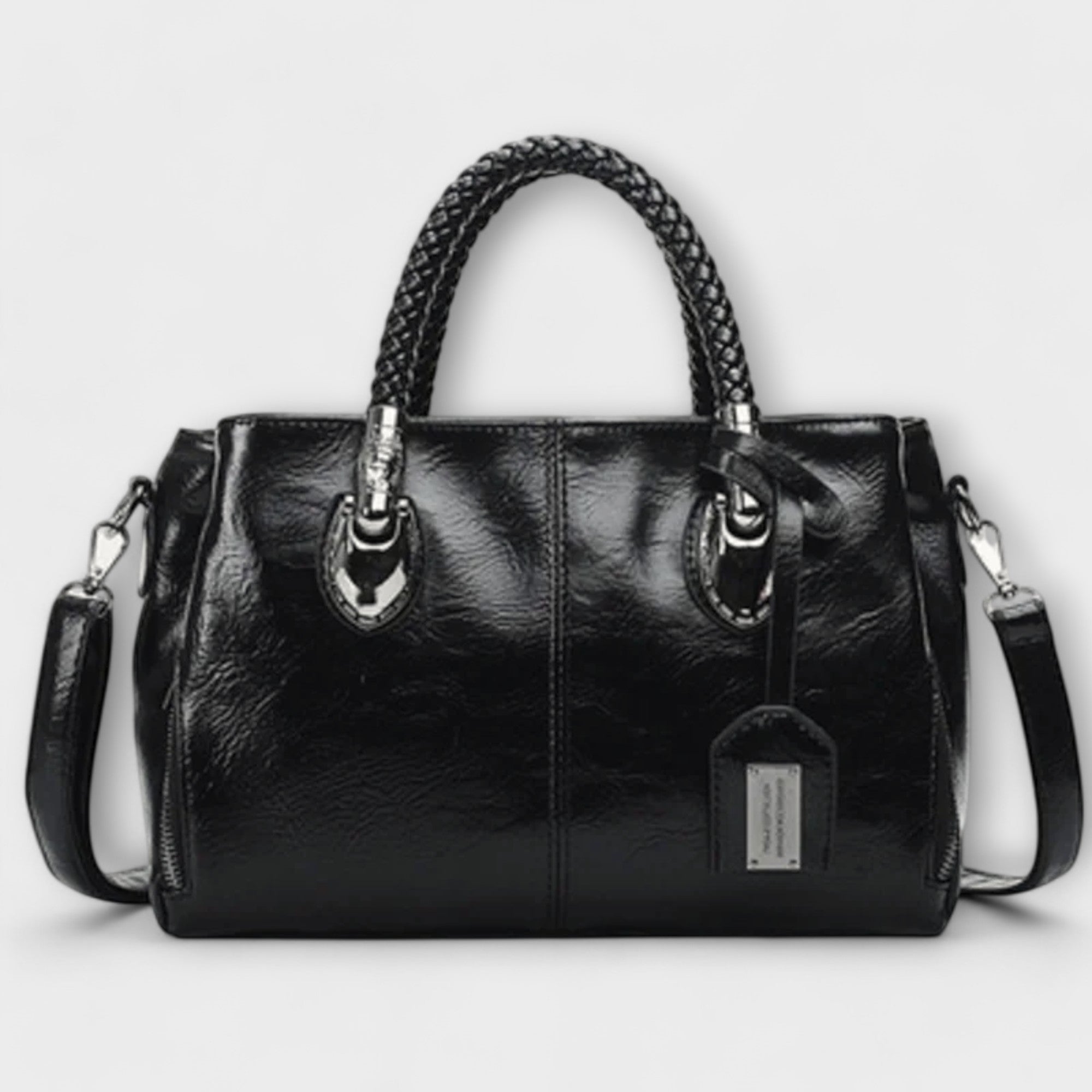 Women structured handbag in a balanced silhouette available in Black Blue Red and Brown