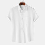 Men's linen cotton blend summer shirt with spread collar and classic fit
