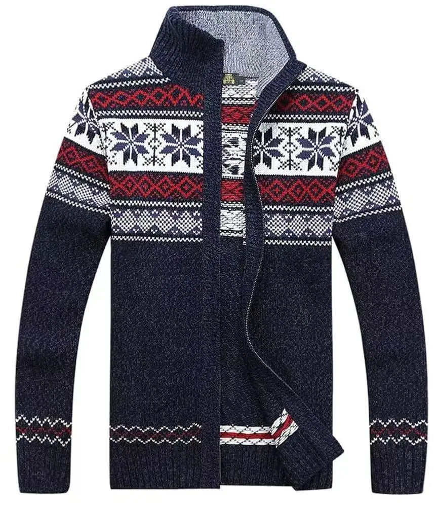 Christmas Cardigan Men | Nordic Pattern Knit Zip Up Long Sleeve Winter