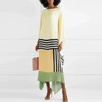 Women geometric print kaftan maxi dress with batwing sleeves and asymmetric hem
