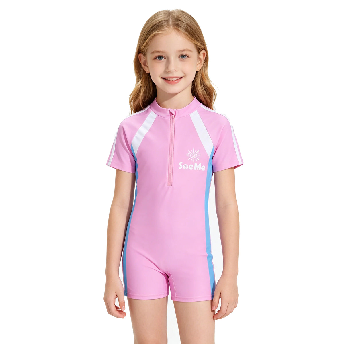 Girls Swimsuit One Piece Short Sleeve Toddler Kids 3 to 10 Years