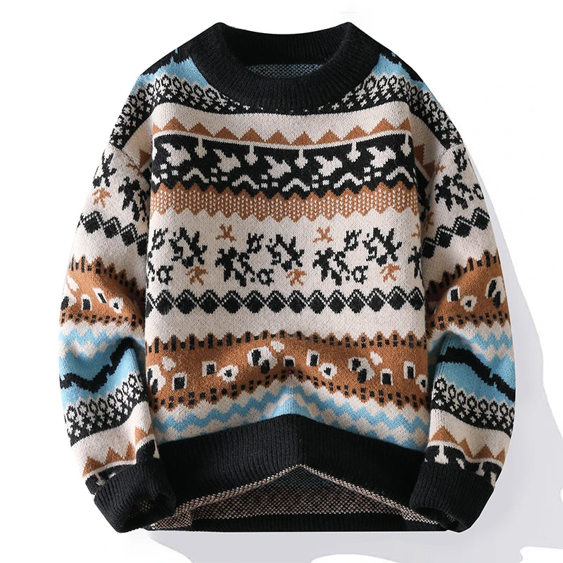 Men Christmas Jumper Reindeer Pattern Knitted Long Sleeve Crew Neck