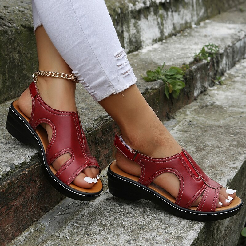 Women orthopedic sandals cushioned insole with alloy buckle closure