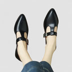 Women Mary Jane shoes low block heel with buckle strap closed toe