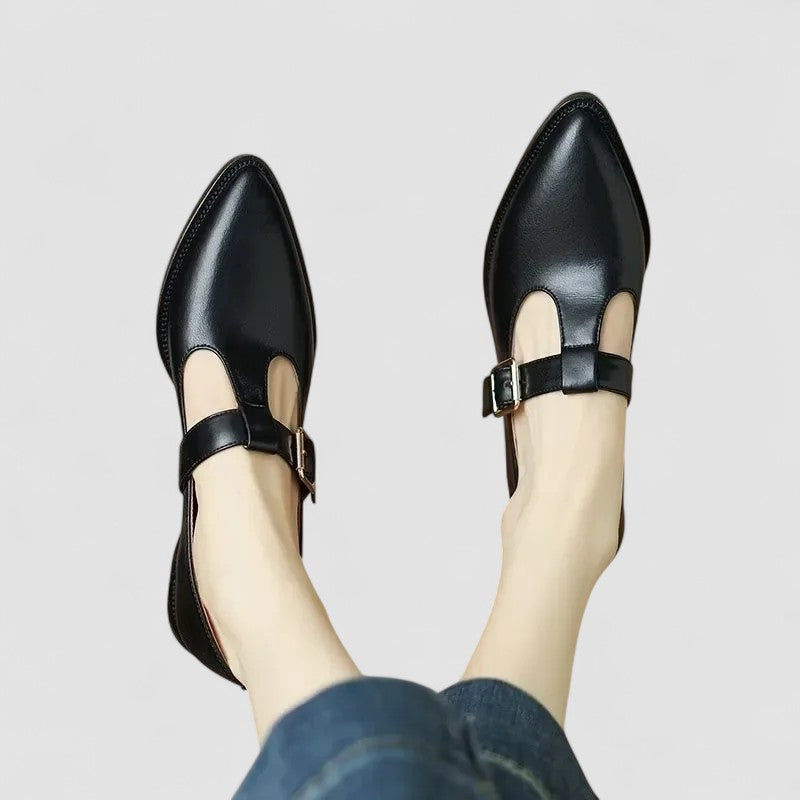 Women Mary Jane shoes low block heel with buckle strap closed toe