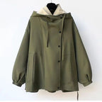 Women's hooded windbreaker jacket patchwork design relaxed fit