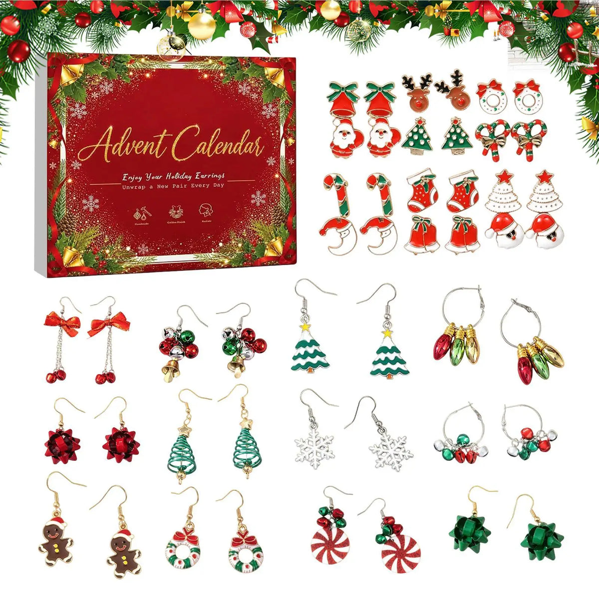 Jewelry Advent Calendar 24 Days Christmas Dangle Earrings Set Women