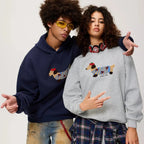 Unisex oversized hoodie with dachshund embroidery and kangaroo pocket