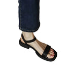 Women vegan leather block heel sandals with adjustable ankle strap