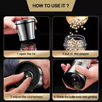 2-in-1 dual spice and salt grinder, stainless steel manual ceramic burr mill