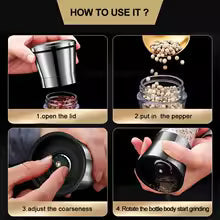 2-in-1 dual spice and salt grinder, stainless steel manual ceramic burr mill