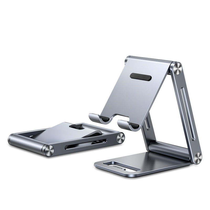 Aluminum phone stand 360 degree adjustable desk holder in silver and black