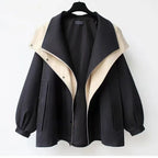 Women's hooded windbreaker jacket patchwork design relaxed fit