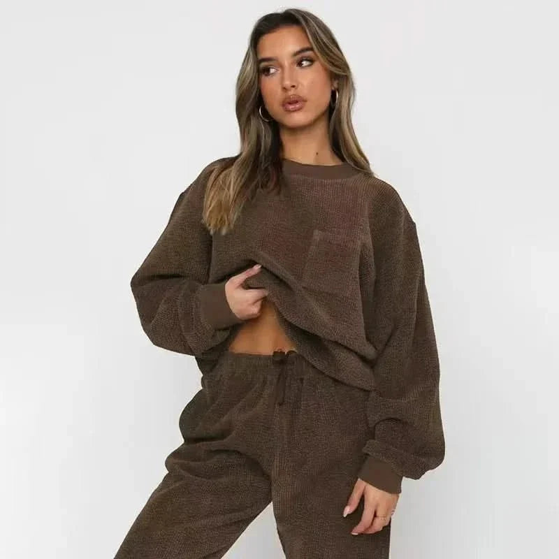 Women corduroy 2 piece lounge set relaxed fit sweatshirt and cuffed joggers