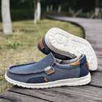 Canvas slip-on loafers with cushioned insole in khaki blue and grey