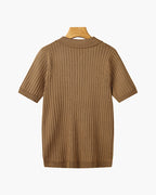 Men's knitted cotton ribbed polo shirt with button collar, short sleeves