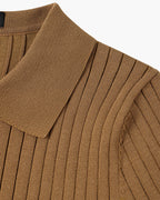 Men's knitted cotton ribbed polo shirt with button collar, short sleeves