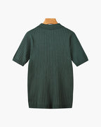 Men's knitted cotton ribbed polo shirt with button collar, short sleeves