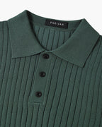 Men's knitted cotton ribbed polo shirt with button collar, short sleeves
