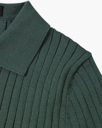 Men's knitted cotton ribbed polo shirt with button collar, short sleeves