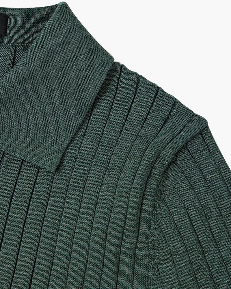 Men's knitted cotton ribbed polo shirt with button collar, short sleeves