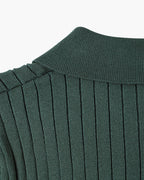 Men's knitted cotton ribbed polo shirt with button collar, short sleeves