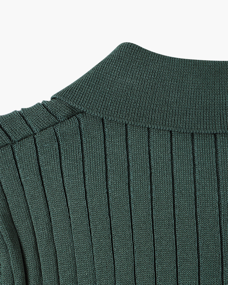 Men's knitted cotton ribbed polo shirt with button collar, short sleeves