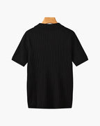 Men's knitted cotton ribbed polo shirt with button collar, short sleeves