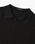 Men's knitted cotton ribbed polo shirt with button collar, short sleeves