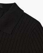 Men's knitted cotton ribbed polo shirt with button collar, short sleeves