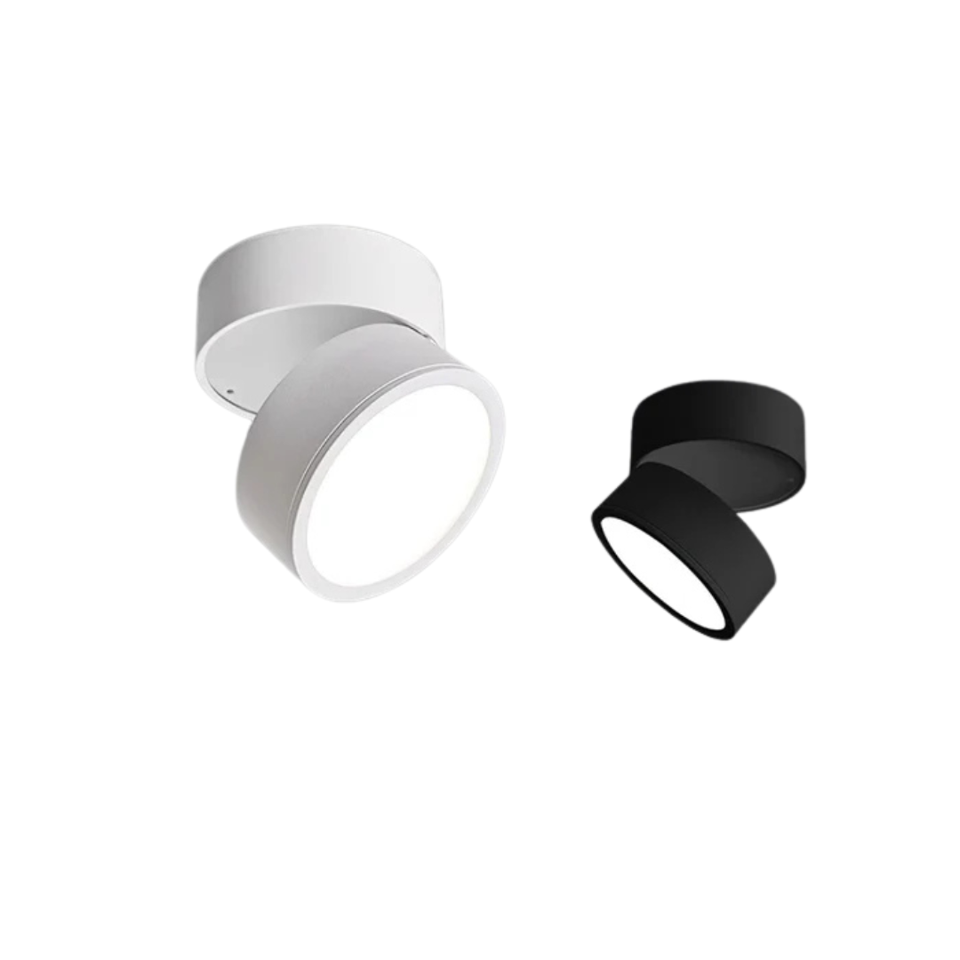 LED ceiling spotlight adjustable rotating head, minimalist aluminum, black and white
