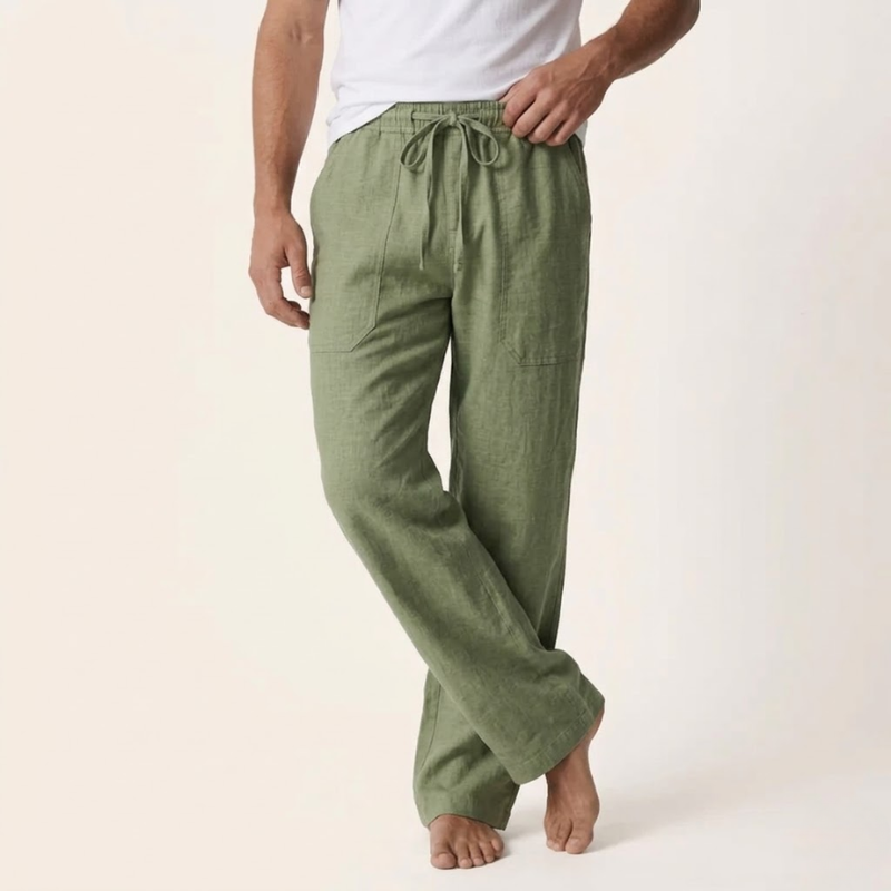 Men's linen trousers straight cut lightweight summer casual
