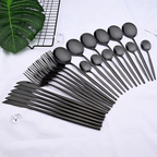 24-piece black stainless steel cutlery set for 4, including steak knives, matte black finish