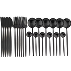 24-piece black stainless steel cutlery set for 4, including steak knives, matte black finish