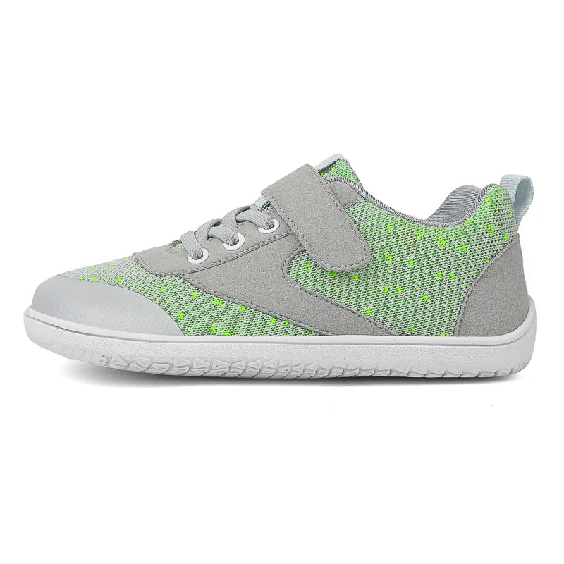 Kids barefoot sneakers with wide toe box and lightweight flexible rubber sole
