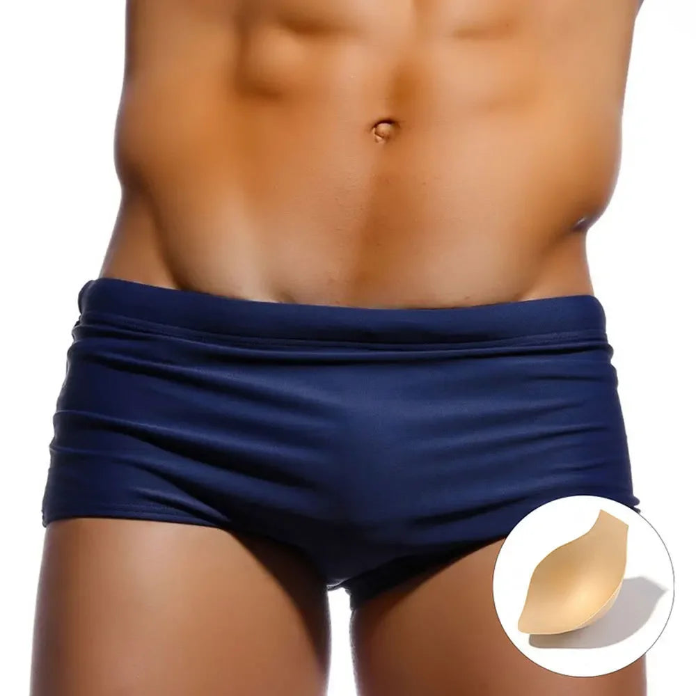 Men Swim Shorts Boxer Briefs Solid Pattern Swimwear