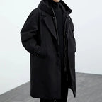Lightweight water wind resistant long overcoat full zip with hood