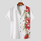 Men's floral tropical Hawaiian shirt, short sleeve linen button up, relaxed fit