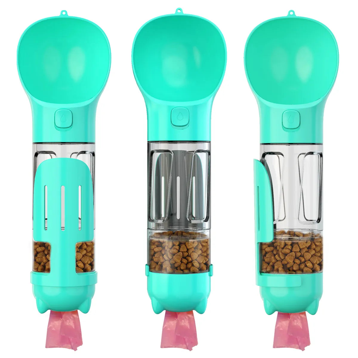 Dog water bottle 3-in-1 BPA-free travel bottle with food storage and poop bag dispenser