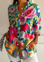 Women's cotton printed blouse button-up front, lightweight summer casual top